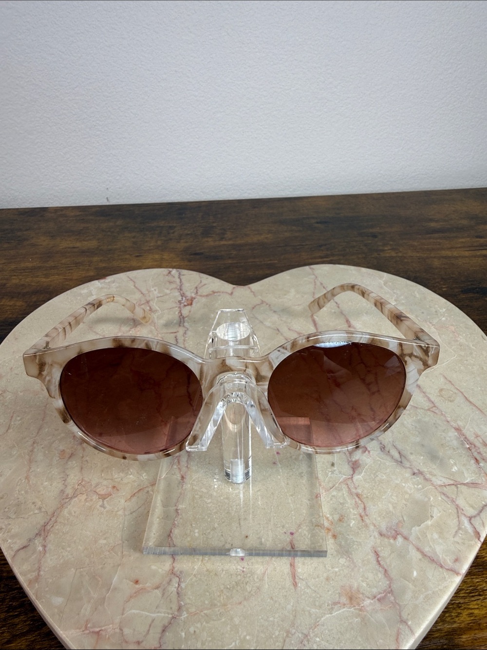 Clear Tortoiseshell Round Sunglasses with Brown Lenses